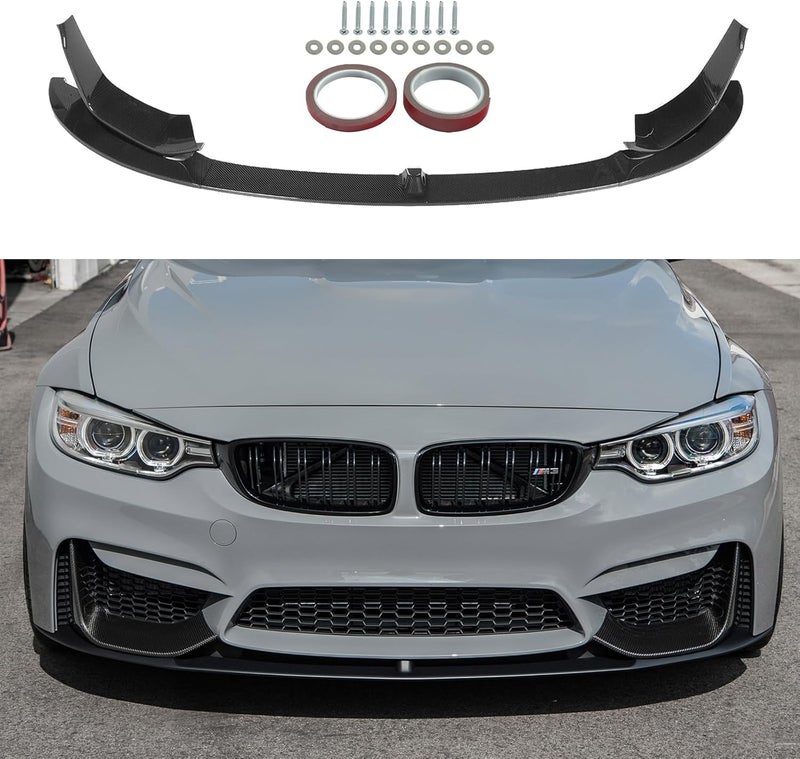 Gear Up Front Bumper Lip Fit for F82 F83 M4 2015-2019,for F80 M3 2015-2018 Carbon Fiber Printing Front Bumper Spoiler Splitter ABS Front Splitter Bumper - Image 1